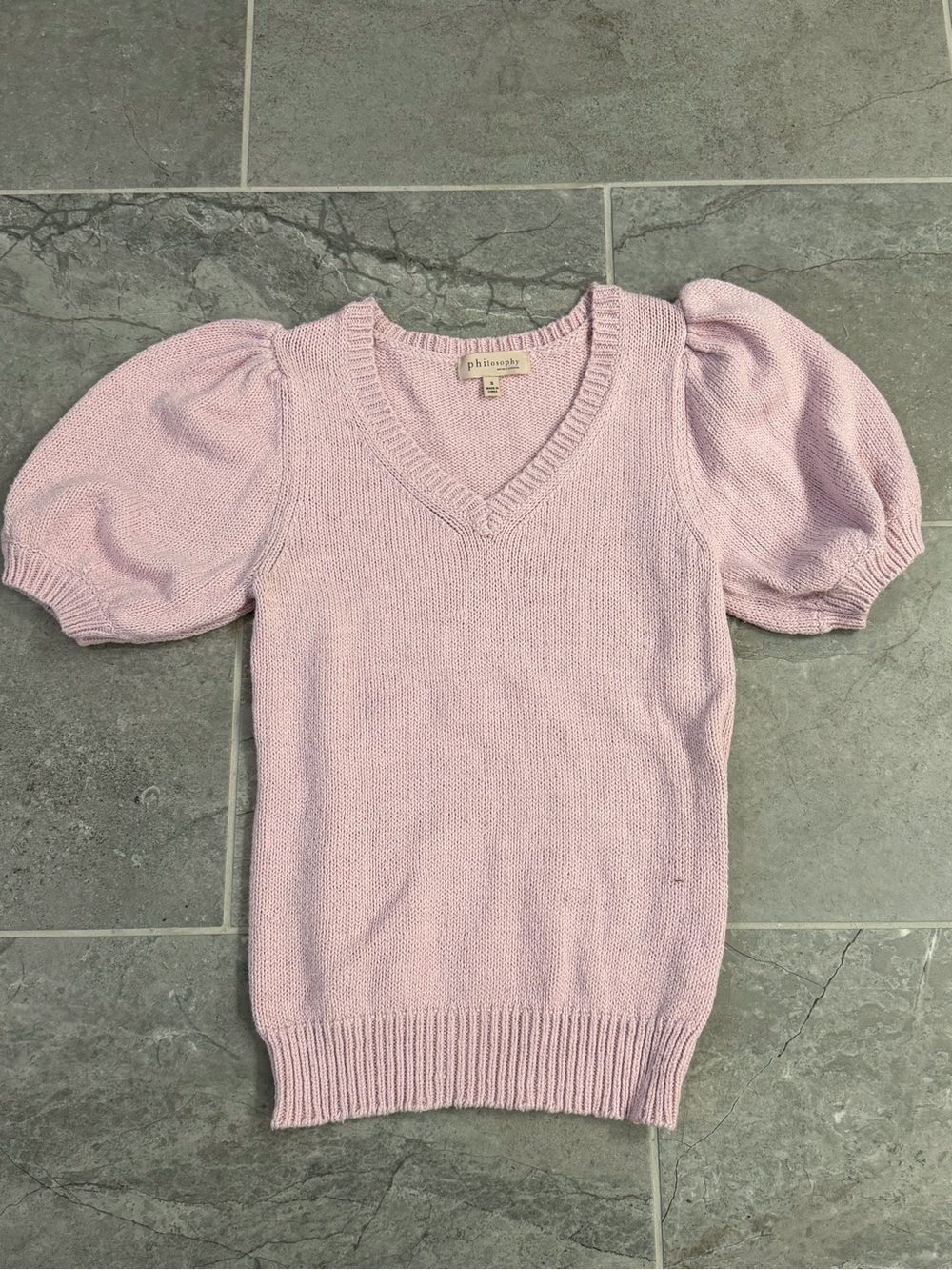 Philosophy Light Pink Puff-Sleeve V-Neck Top